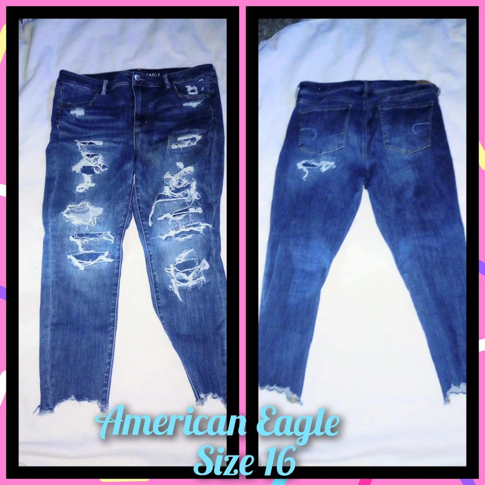 American Eagle Outfitters Blue Distressed Skinny Jeans